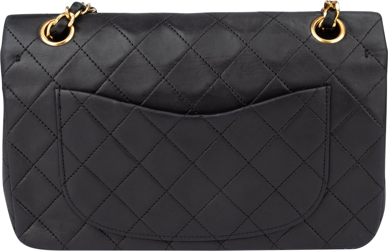 Chanel Chanel Quilted Lambskin 24K Gold Small Double Flap Crossbody Bag Zwart