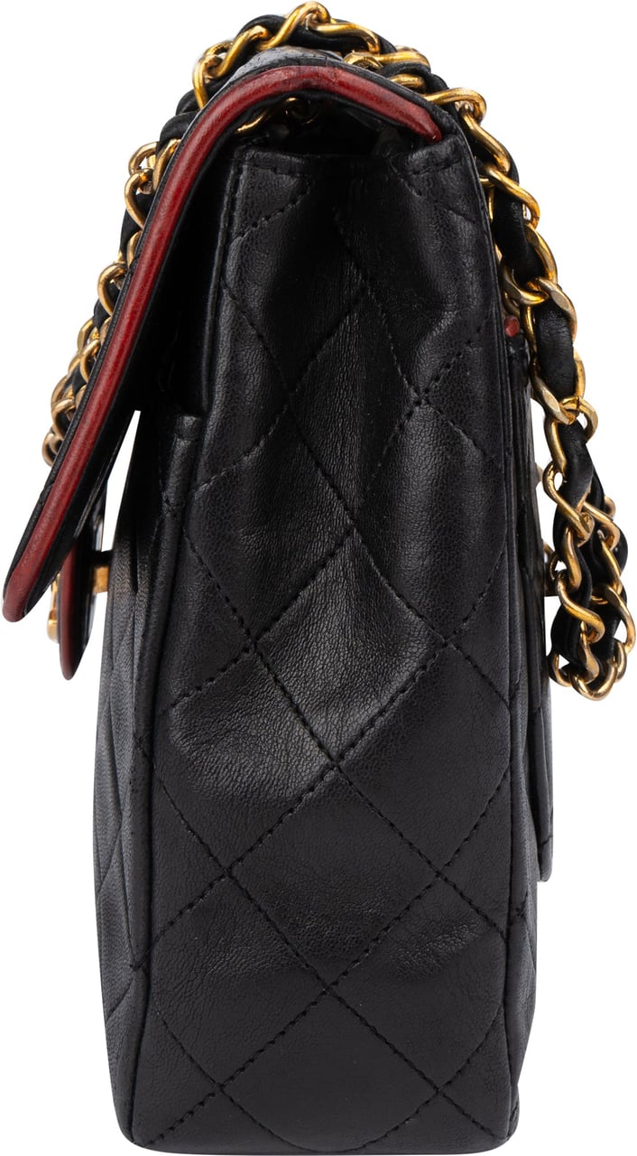 Chanel Chanel Bicolor Quilted Lambskin 24K Gold Single Flap Crossbody Bag Zwart