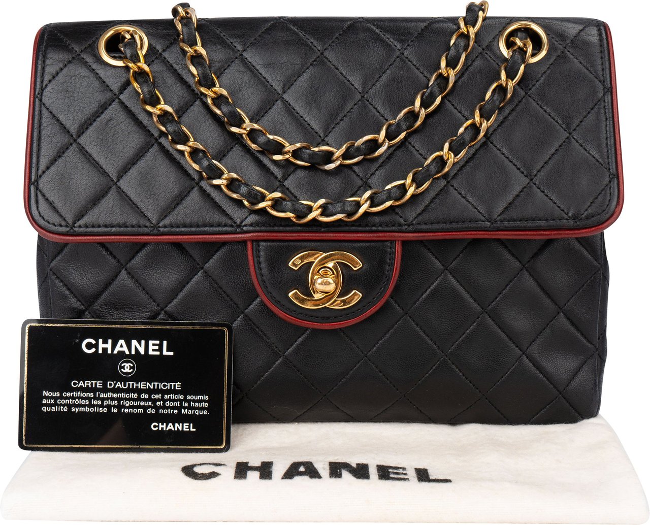 Chanel Chanel Bicolor Quilted Lambskin 24K Gold Single Flap Crossbody Bag Zwart