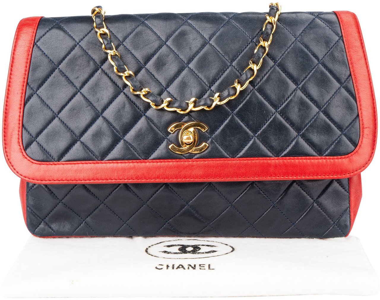 Chanel Chanel Quilted Lambskin 24K Gold Single Flap Crossbody Bag Blauw