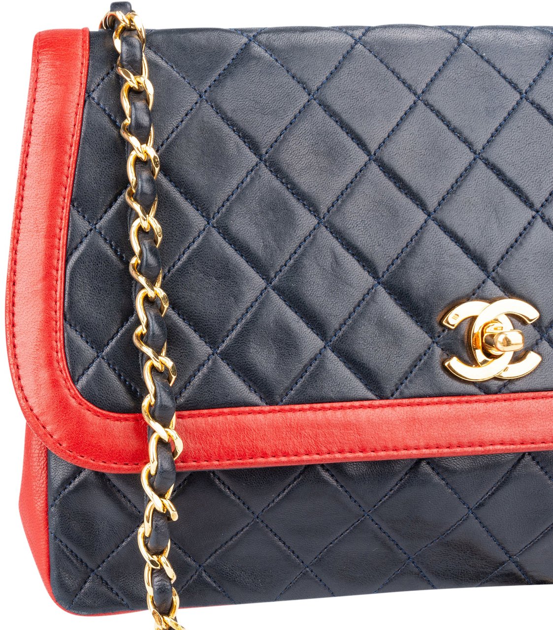 Chanel Chanel Quilted Lambskin 24K Gold Single Flap Crossbody Bag Blauw