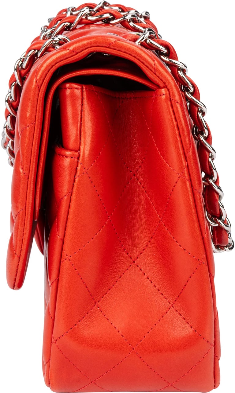 Chanel Quilted Lambskin Palladium Jumbo Double Flap Crossbody Bag Rood