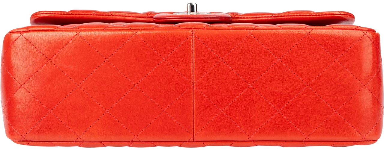 Chanel Quilted Lambskin Palladium Jumbo Double Flap Crossbody Bag Rood