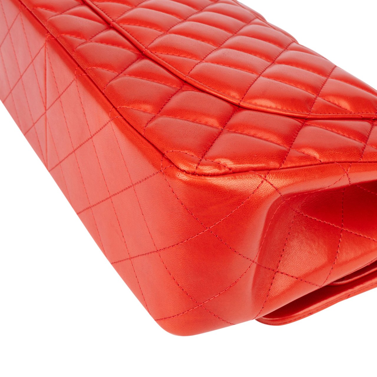 Chanel Chanel Quilted Lambskin Palladium Jumbo Double Flap Crossbody Bag Rood