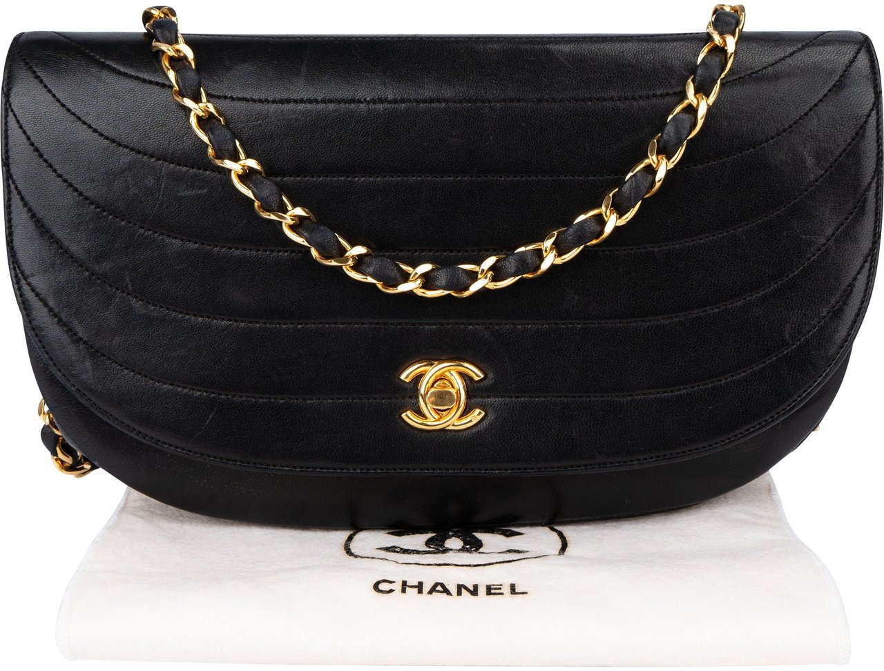 Chanel Chanel Quilted Lambskin 24K Gold Single Flap Shoulder Bag Zwart