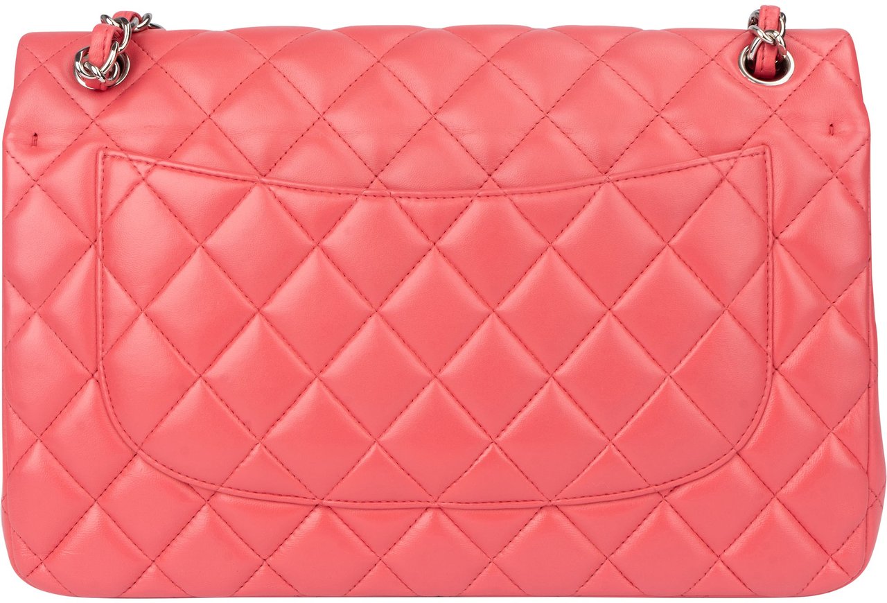 Chanel Chanel Quilted Lambskin Palladium Jumbo Double Flap Crossbody Bag Roze