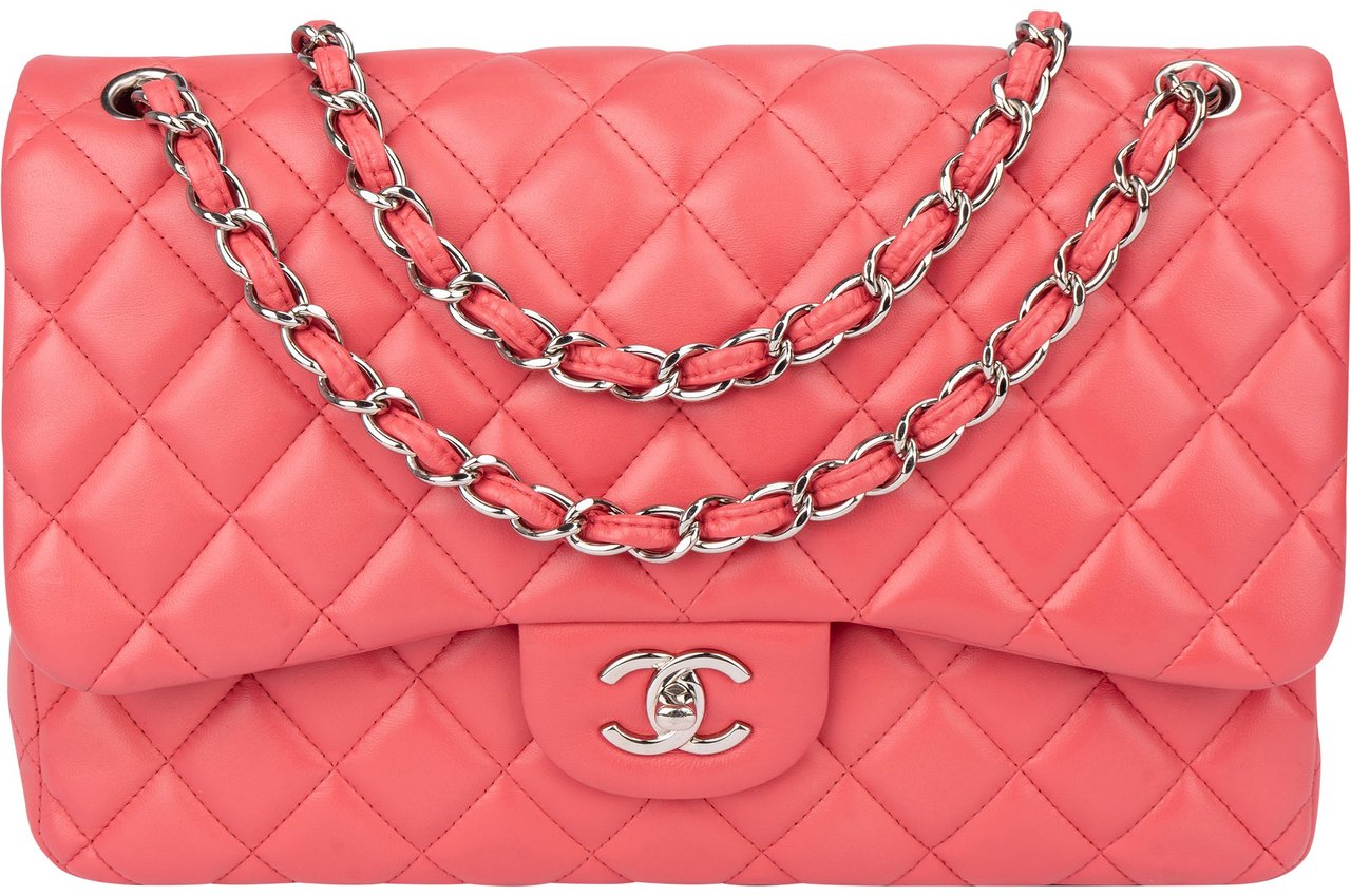 Chanel Chanel Quilted Lambskin Palladium Jumbo Double Flap Crossbody Bag Roze