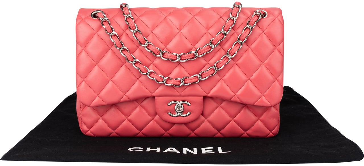 Chanel Chanel Quilted Lambskin Palladium Jumbo Double Flap Crossbody Bag Roze