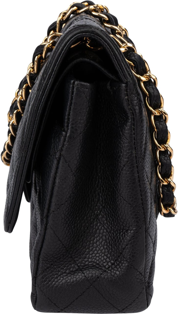Chanel Chanel Quilted Caviar Leather Medium Double Flap Crossbody Bag Zwart