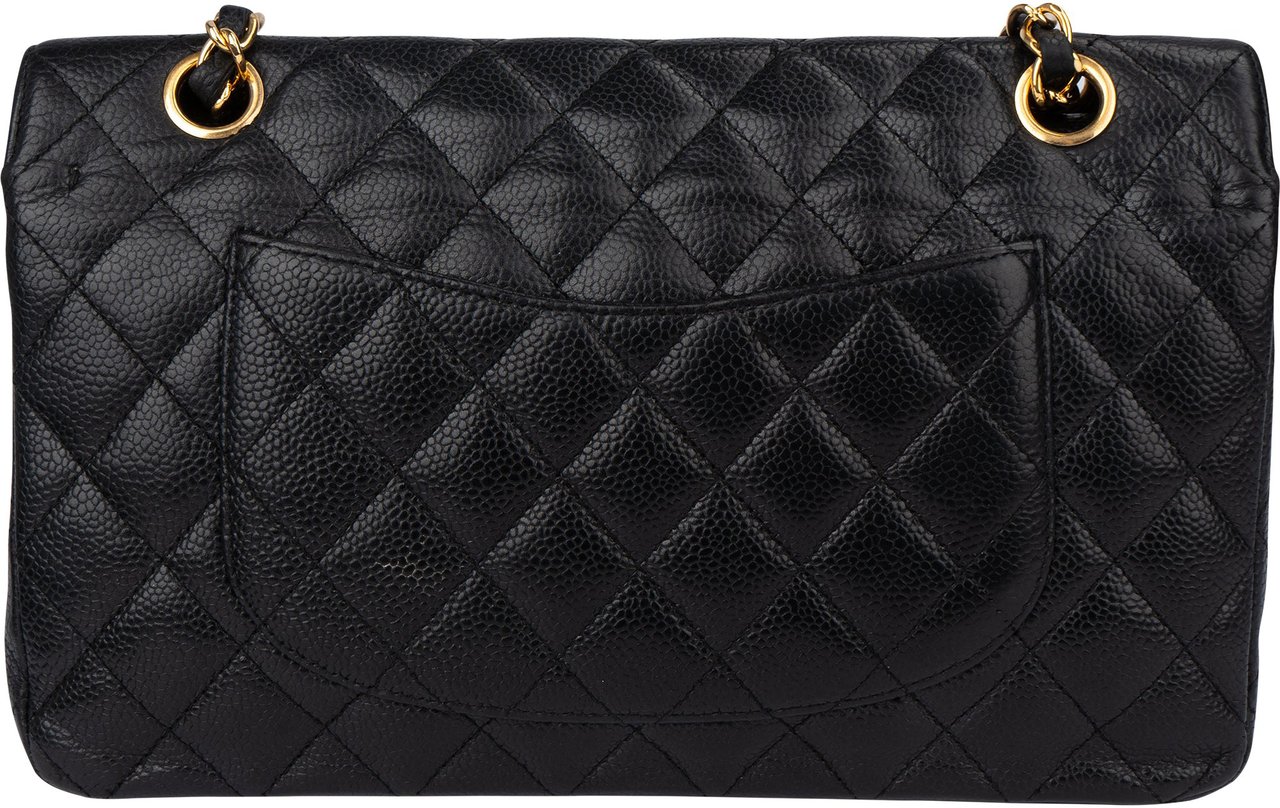Chanel Chanel Quilted Caviar Leather Medium Double Flap Crossbody Bag Zwart