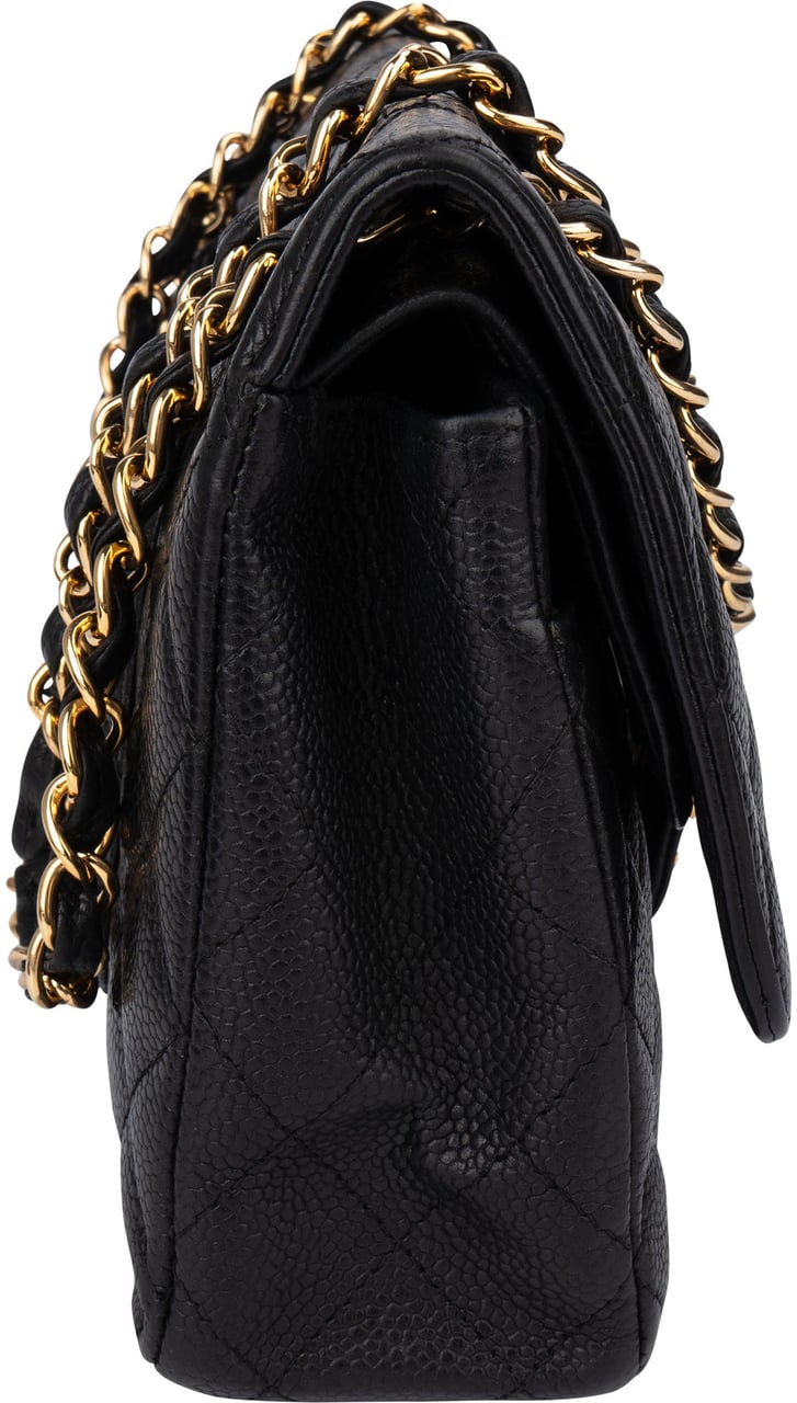 Chanel Chanel Quilted Caviar Leather Medium Double Flap Crossbody Bag Zwart