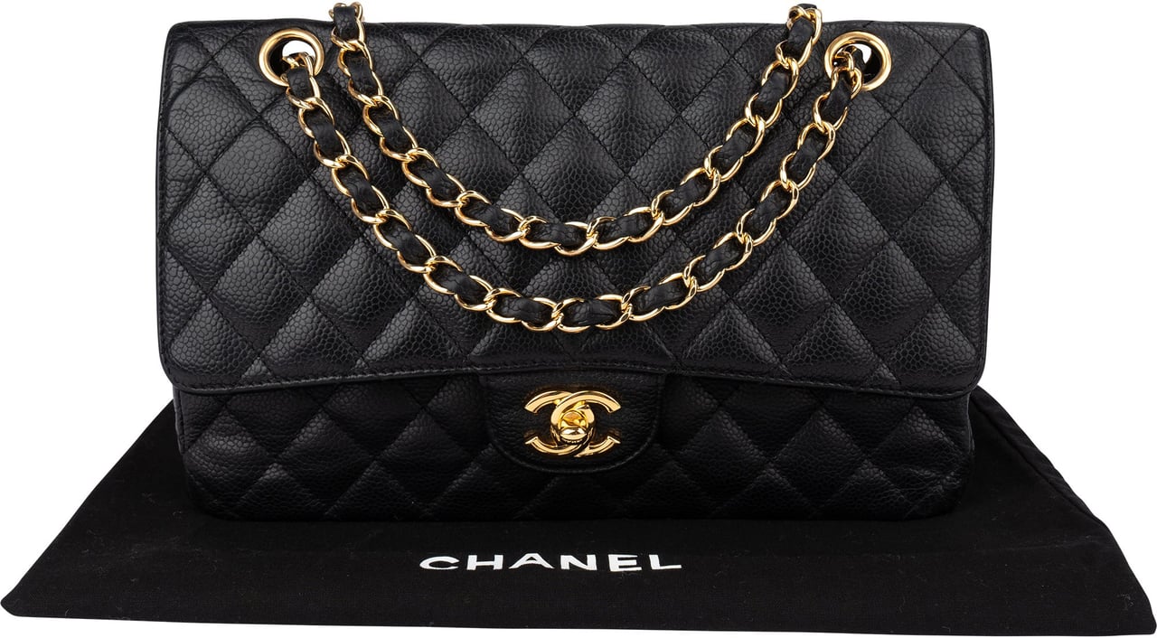 Chanel Chanel Quilted Caviar Leather Medium Double Flap Crossbody Bag Zwart