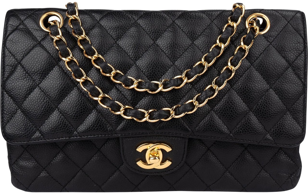 Chanel Chanel Quilted Caviar Leather Medium Double Flap Crossbody Bag Zwart