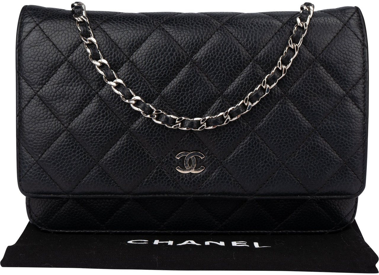 Chanel Chanel Quilted Caviar Leather Wallet On Chain Crossbody Bag Zwart