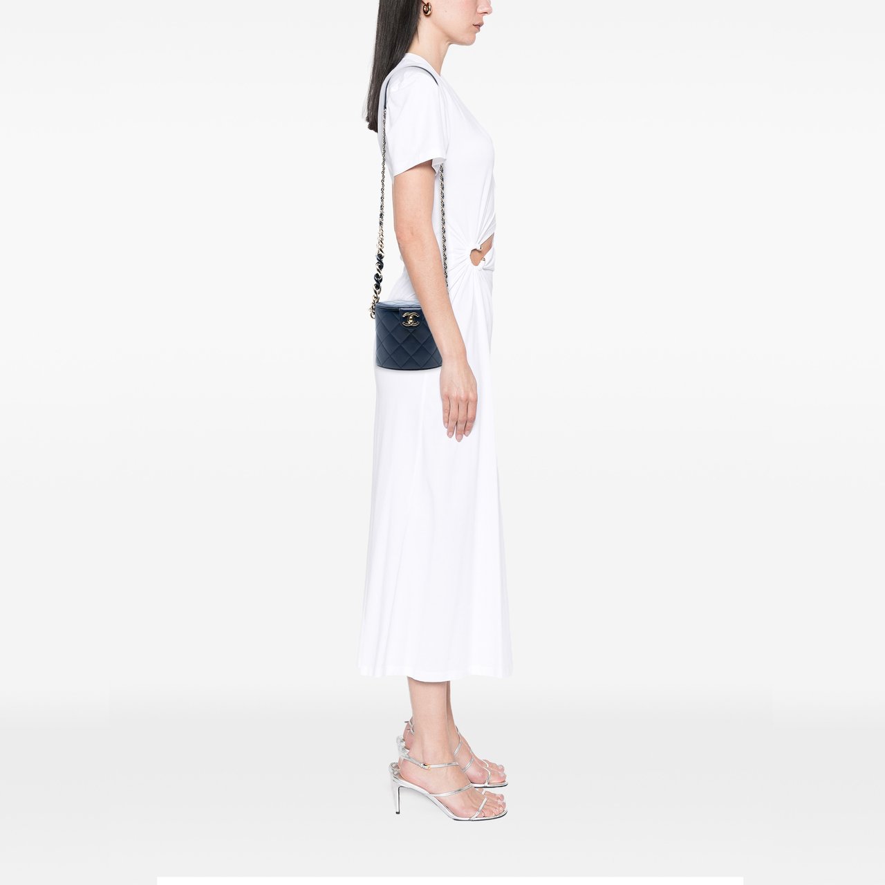 Chanel Small Quilted Lambskin Resin Elegant Chain Tubular Vanity Case Blauw