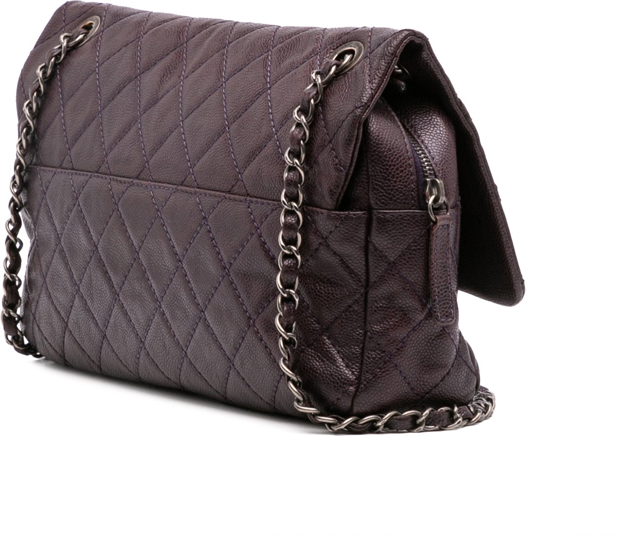 Chanel Jumbo Quilted Iridescent Caviar Easy Flap Paars
