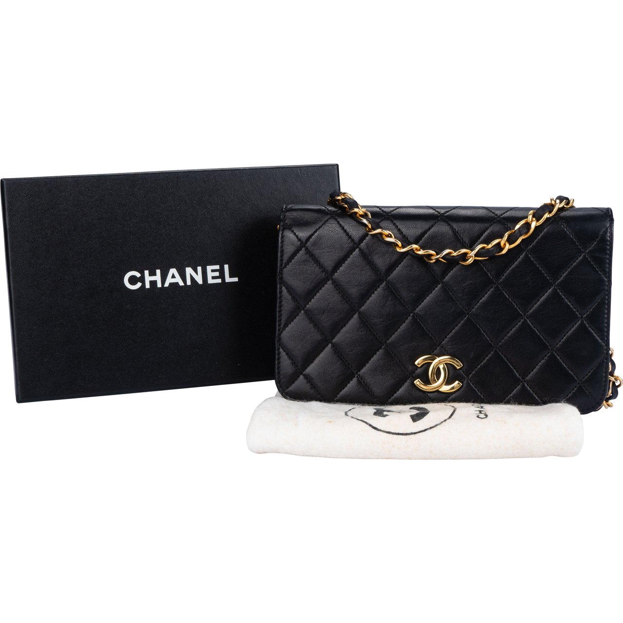 Chanel Chanel Quilted Lambskin 24K Gold Mini Single Flap Shoulder Bag Zwart