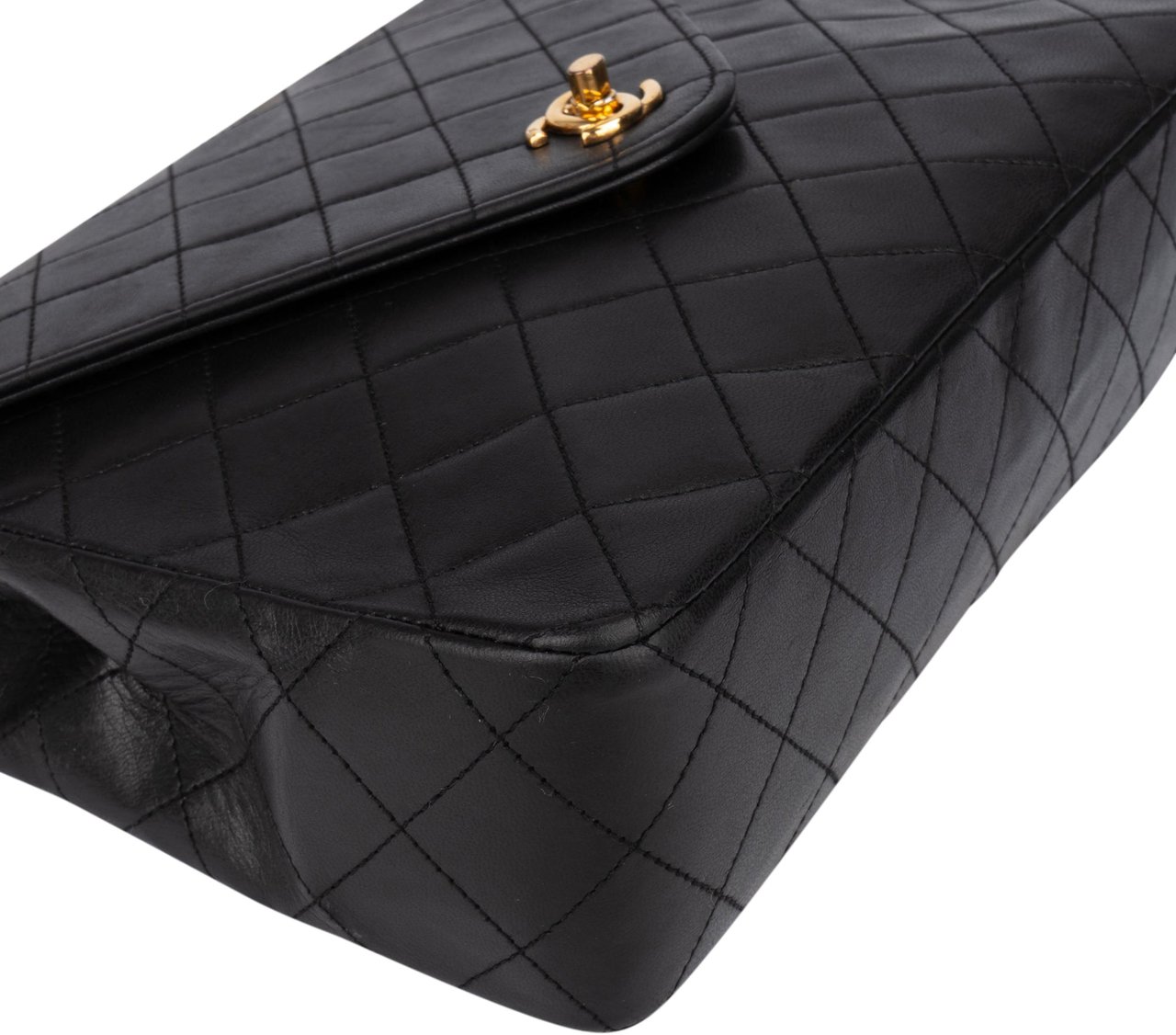 Chanel Chanel Quilted Lambskin 24K Gold Single Flap Shoulder Bag Zwart