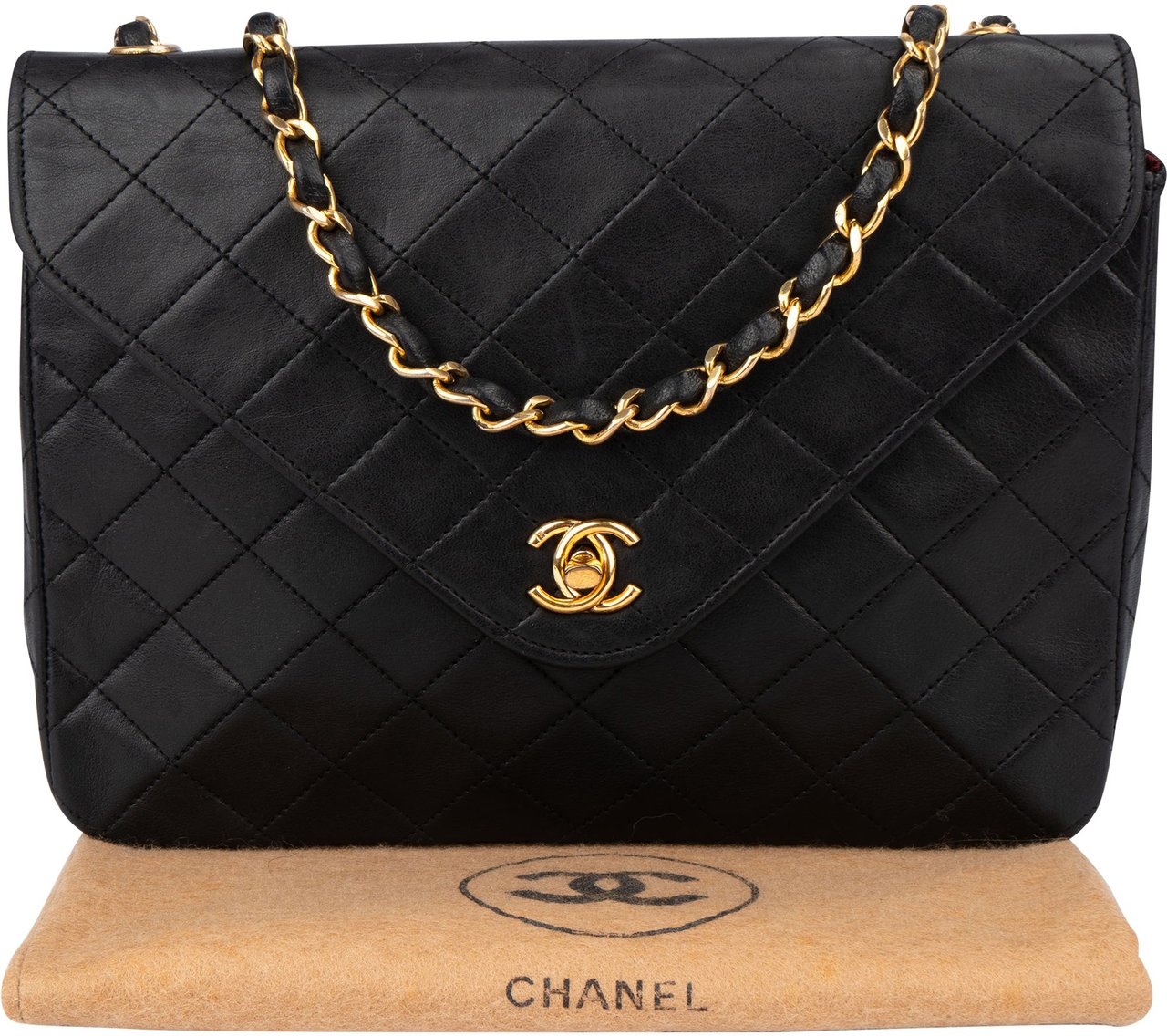 Chanel Chanel Quilted Lambskin 24K Gold Single Flap Shoulder Bag Zwart
