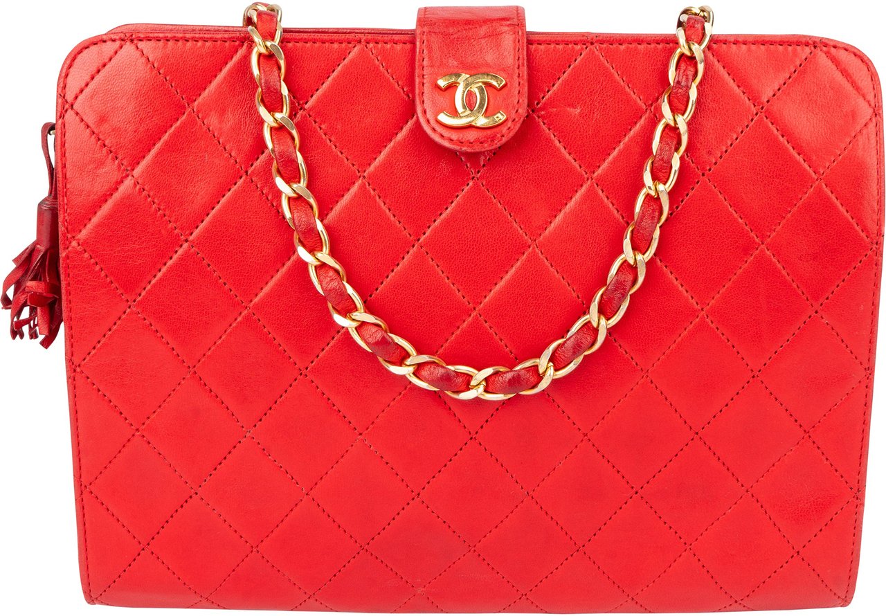 Chanel Chanel Quilted Lambskin 24K Gold Clip Shoulder Bag Rood