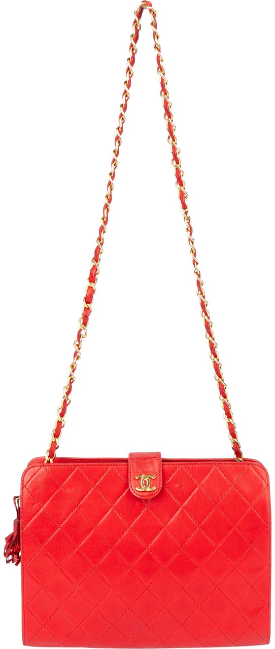 Chanel Chanel Quilted Lambskin 24K Gold Clip Shoulder Bag Rood