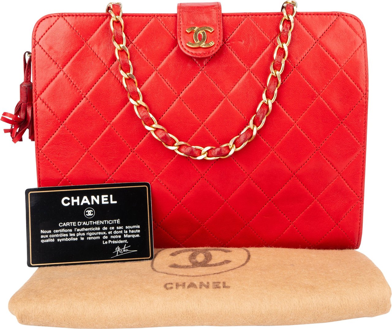 Chanel Chanel Quilted Lambskin 24K Gold Clip Shoulder Bag Rood