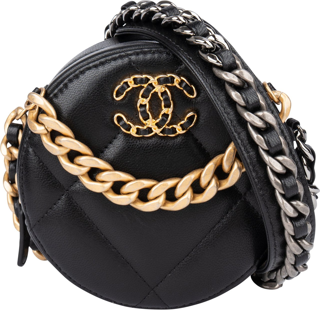Chanel Chanel 19 Quilted Lambskin Round Crossbody Bag Zwart