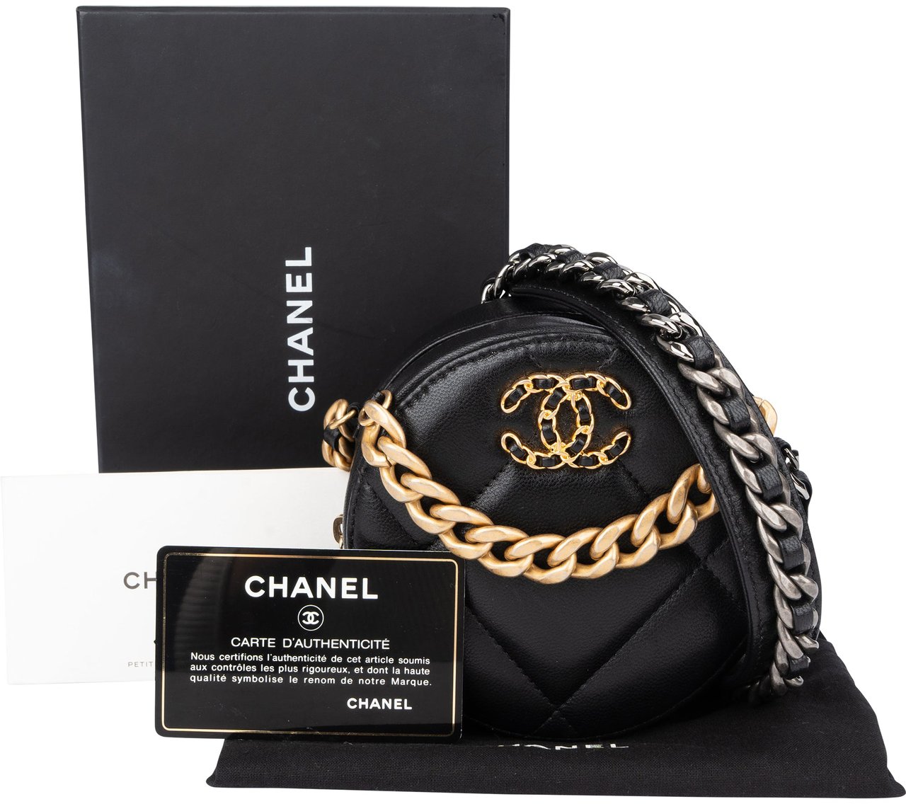 Chanel Chanel 19 Quilted Lambskin Round Crossbody Bag Zwart