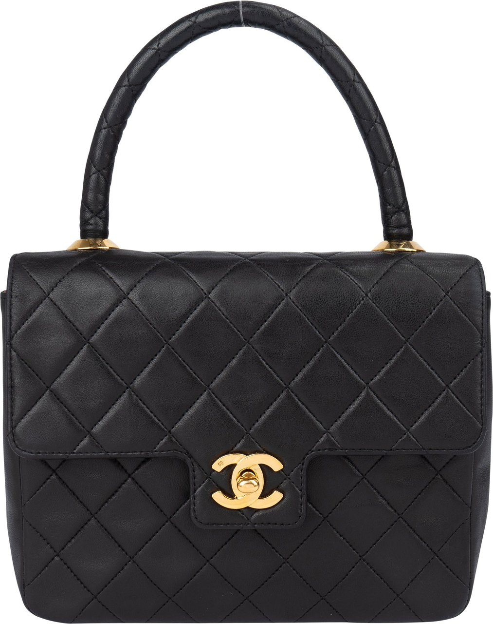 Chanel Chanel Quilted Lambskin 24K Gold Single Flap Handbag Zwart