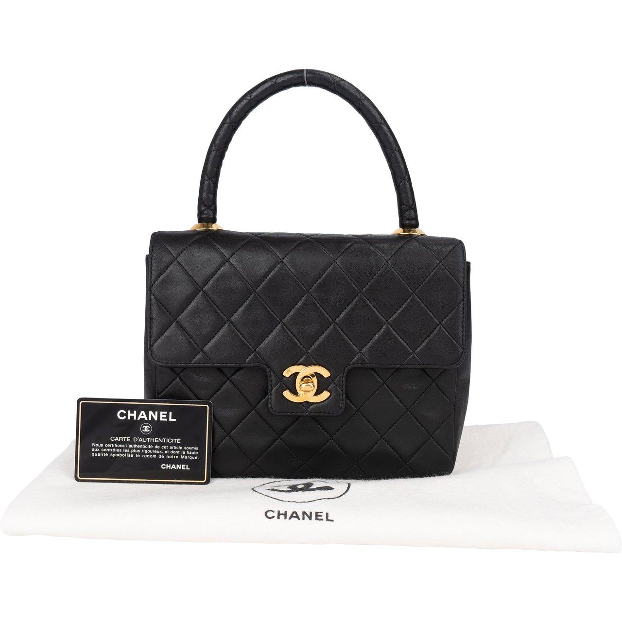 Chanel Chanel Quilted Lambskin 24K Gold Single Flap Handbag Zwart