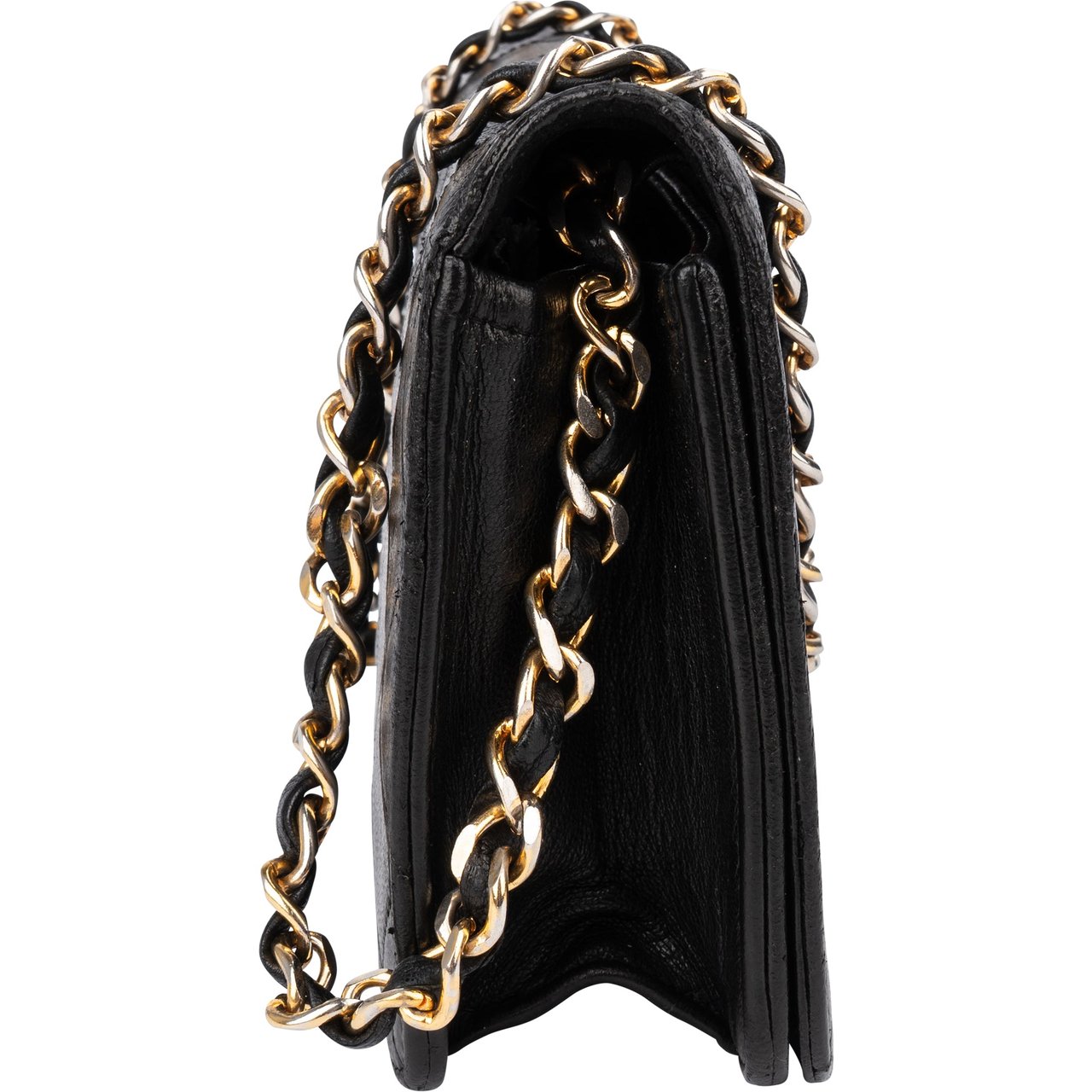 Chanel Chanel Quilted Lambskin 24K Gold Single Flap Crossbody Bag Zwart