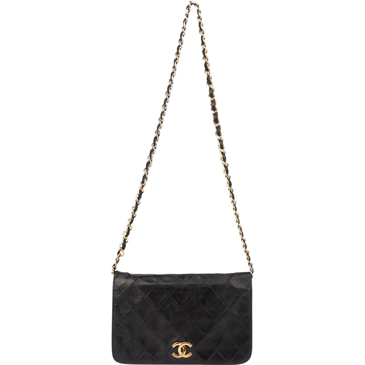 Chanel Chanel Quilted Lambskin 24K Gold Single Flap Crossbody Bag Zwart