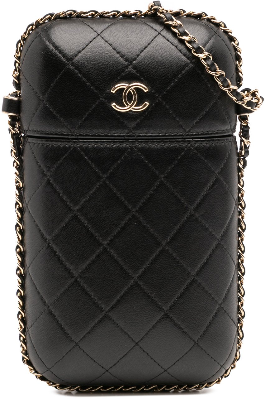 Chanel CC Quilted Lambskin Chain Around Phone Holder Zwart