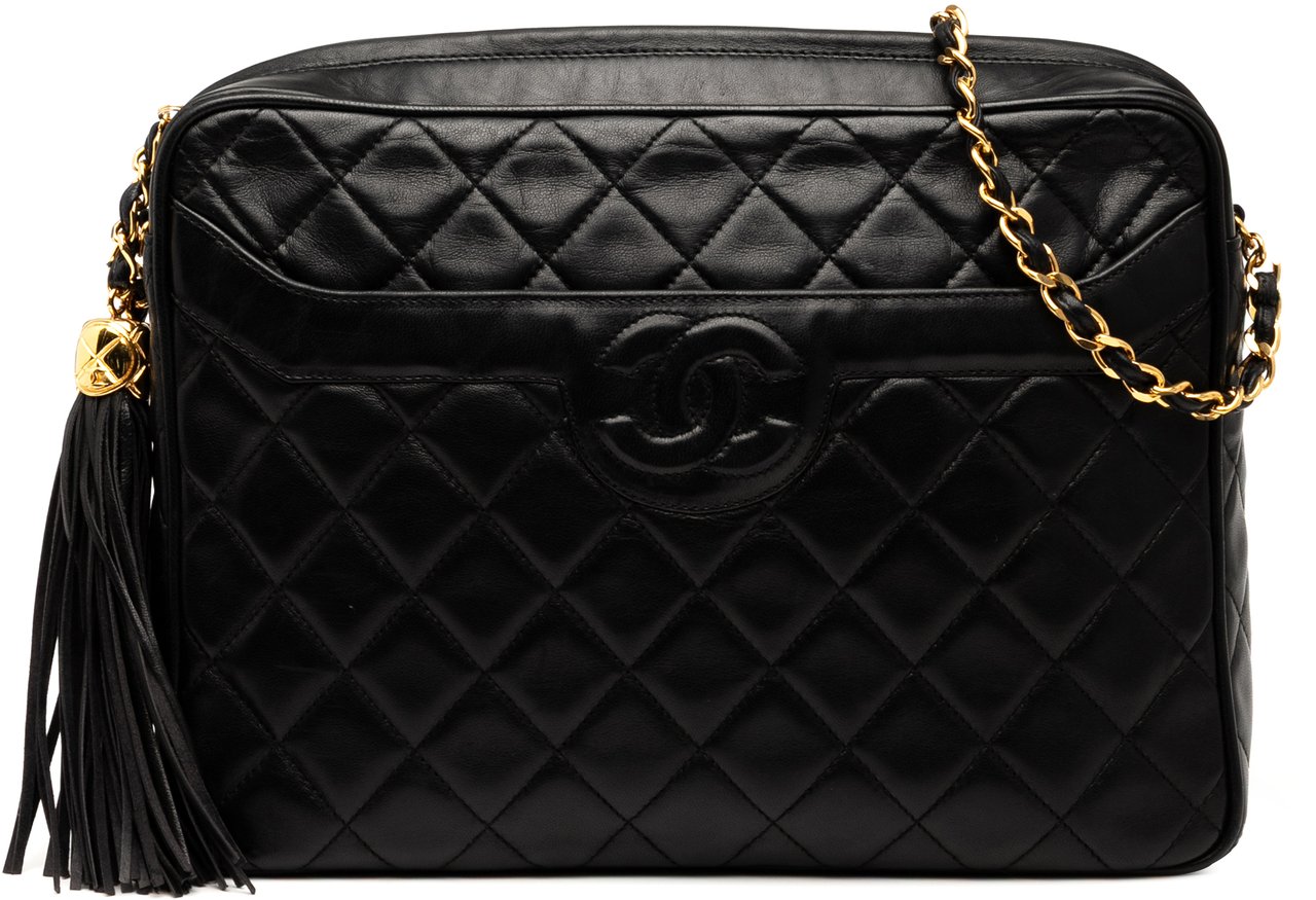 Chanel Medium CC Quilted Lambskin Tassel Camera Bag Zwart
