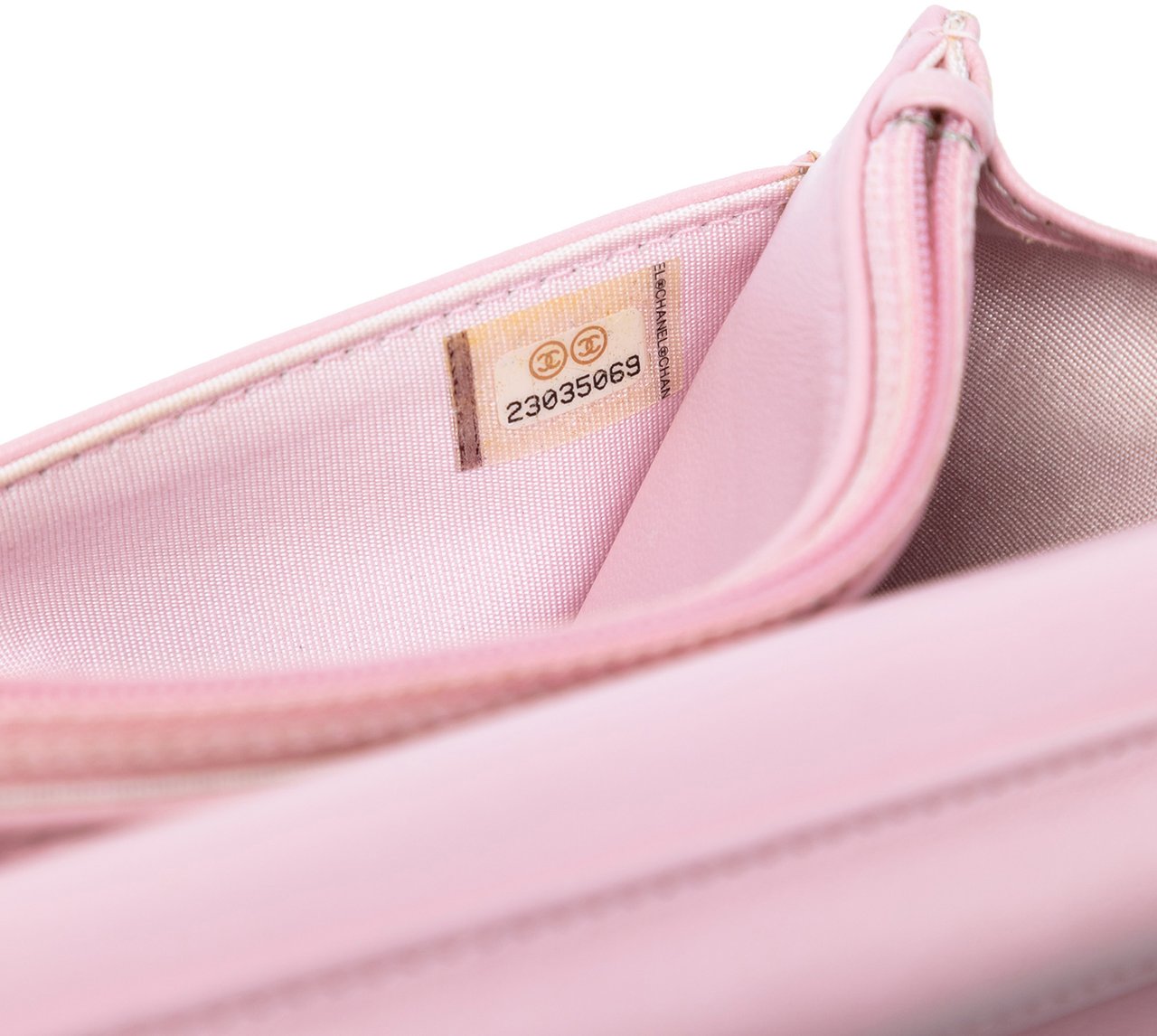 Chanel Calfskin Crystal Studded Boy Wallet on Chain Roze