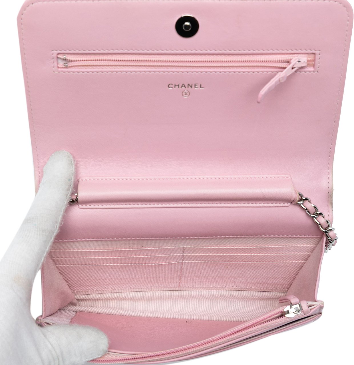 Chanel Calfskin Crystal Studded Boy Wallet on Chain Roze