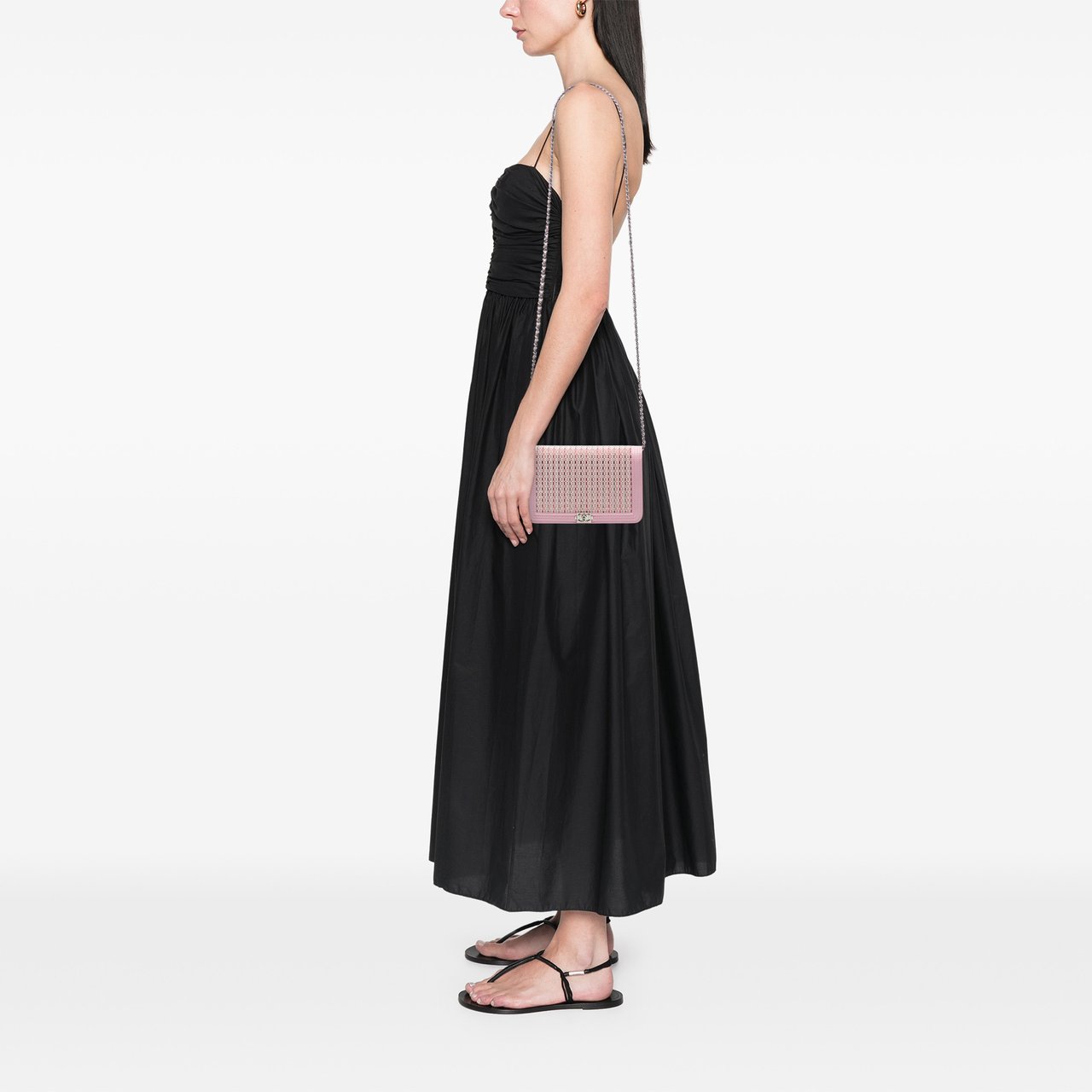 Chanel Calfskin Crystal Studded Boy Wallet on Chain Roze