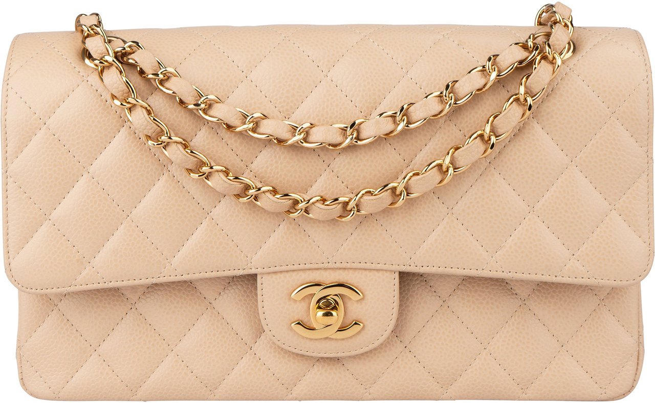 Chanel Chanel Quilted Caviar Leather Medium Double Flap Crossbody bag Beige