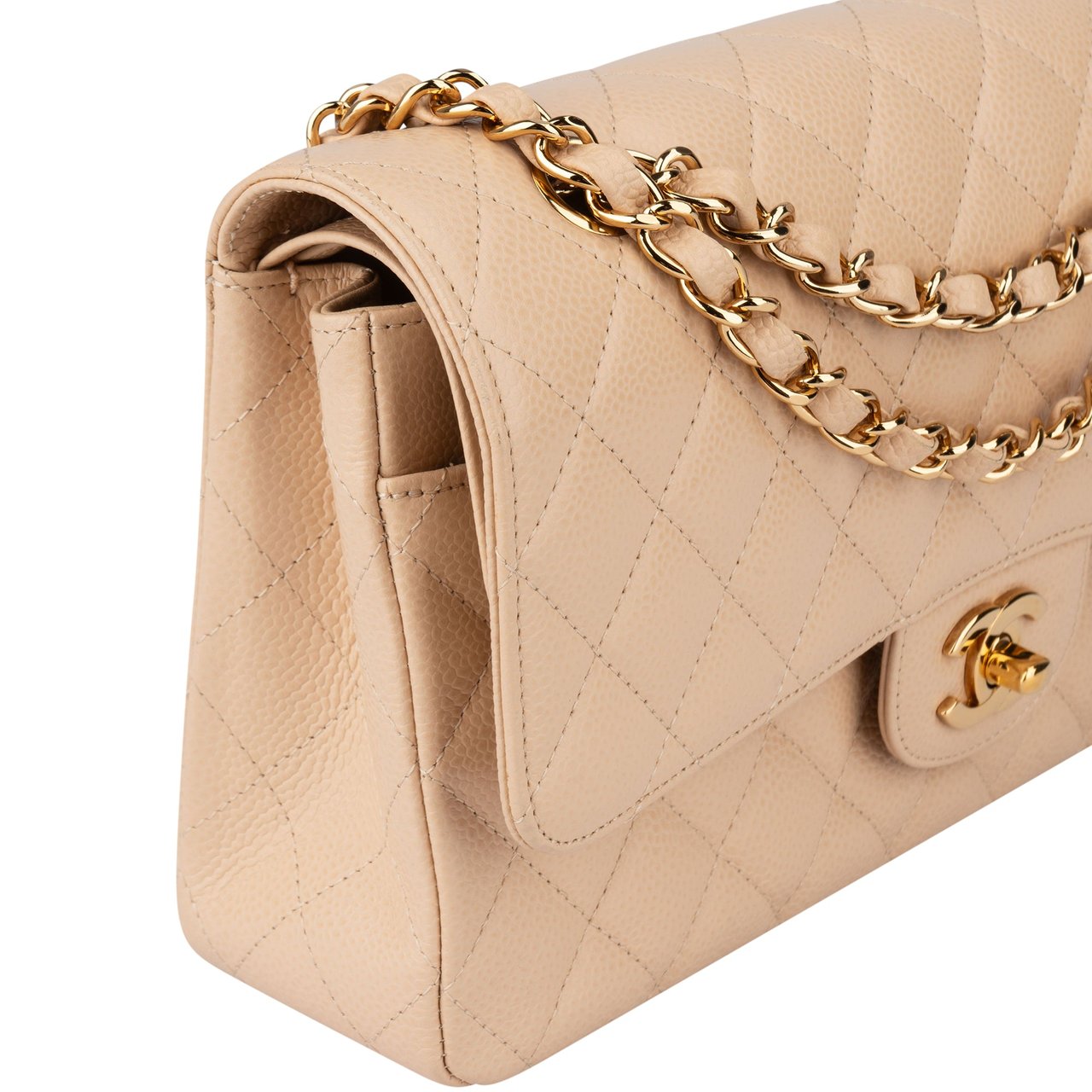 Chanel Chanel Quilted Caviar Leather Medium Double Flap Crossbody bag Beige