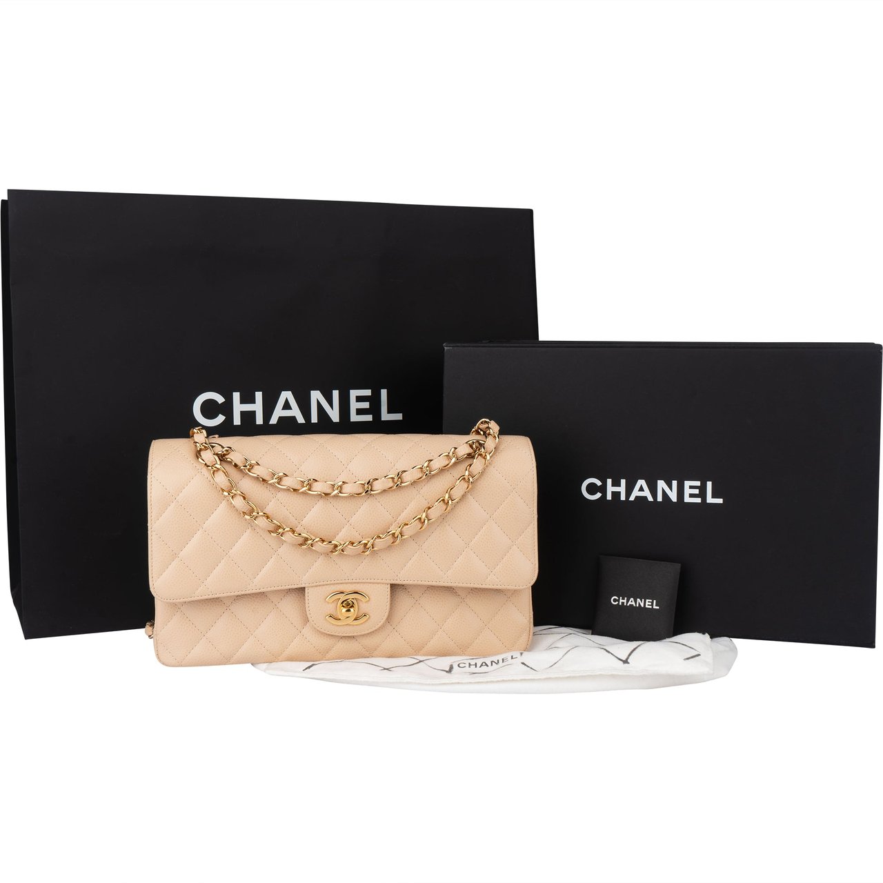 Chanel Chanel Quilted Caviar Leather Medium Double Flap Crossbody bag Beige