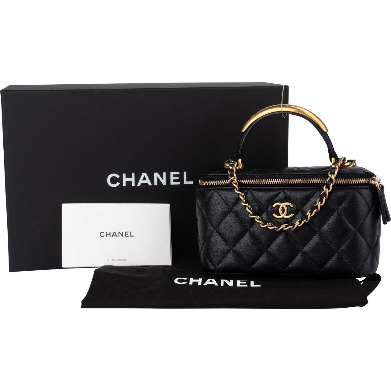 Chanel Chanel Quilted Lambskin Vanity Crossbody Bag Zwart