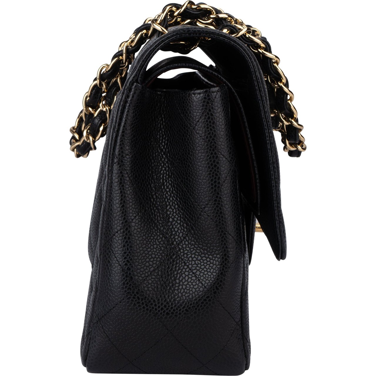 Chanel Chanel Quilted Caviar Leather Jumbo Double Flap Crossbody Bag Zwart