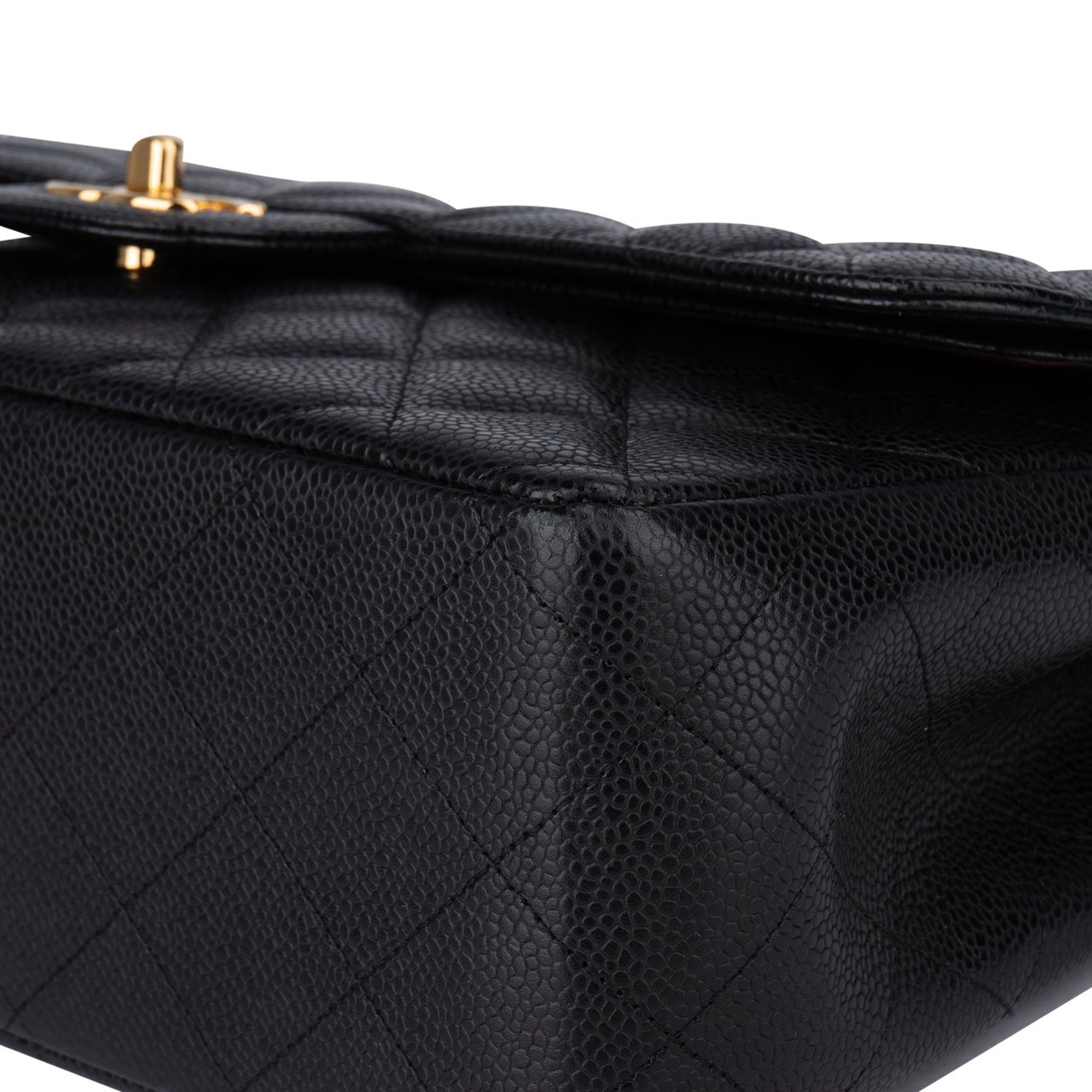 Chanel Chanel Quilted Caviar Leather Jumbo Double Flap Crossbody Bag Zwart