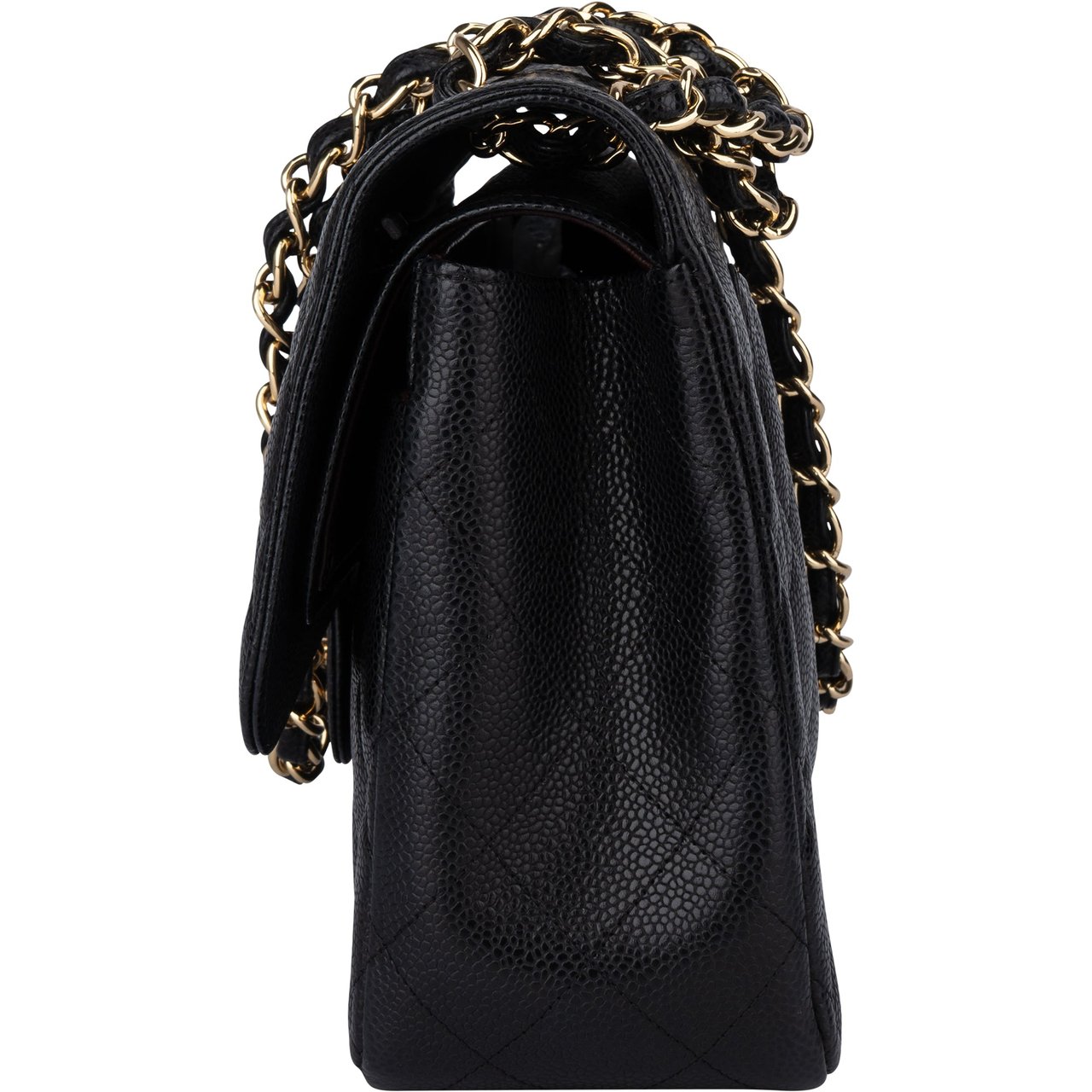 Chanel Chanel Quilted Caviar Leather Jumbo Double Flap Crossbody Bag Zwart