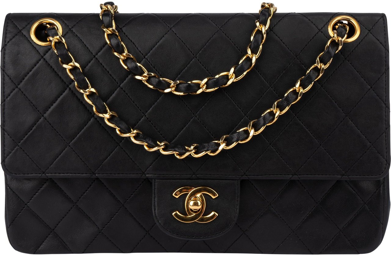 Chanel Chanel Quilted Lambskin 24K Gold Double Flap Crossbody Bag Zwart