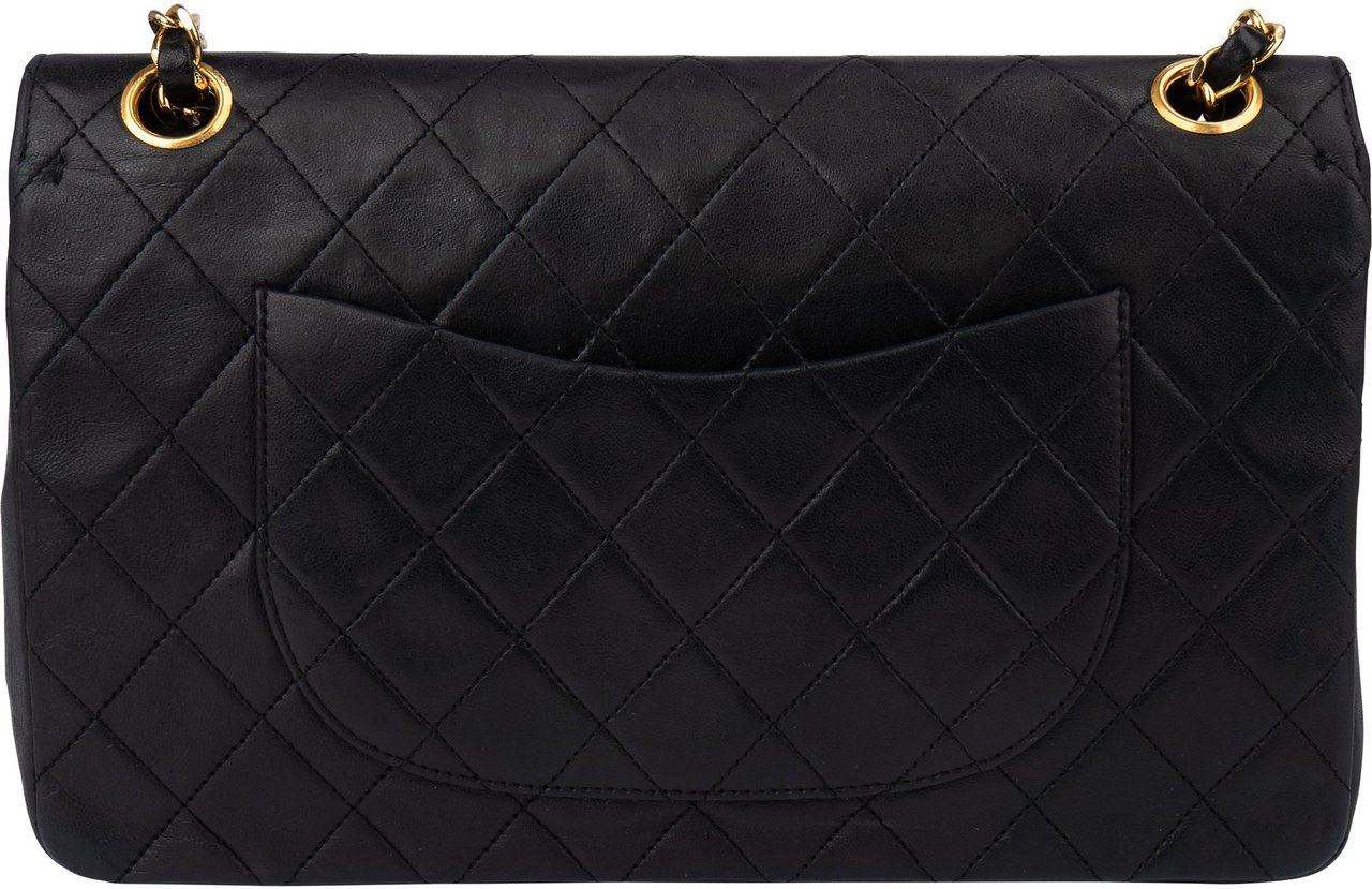 Chanel Chanel Quilted Lambskin 24K Gold Double Flap Crossbody Bag Zwart