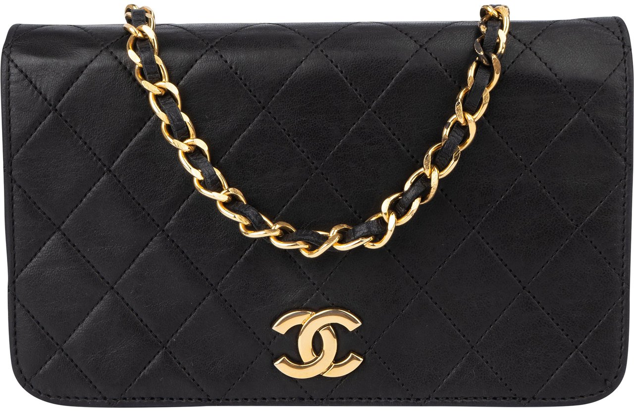Chanel Chanel Quilted Lambskin 24K Gold Single Flap Shoulder Bag Zwart
