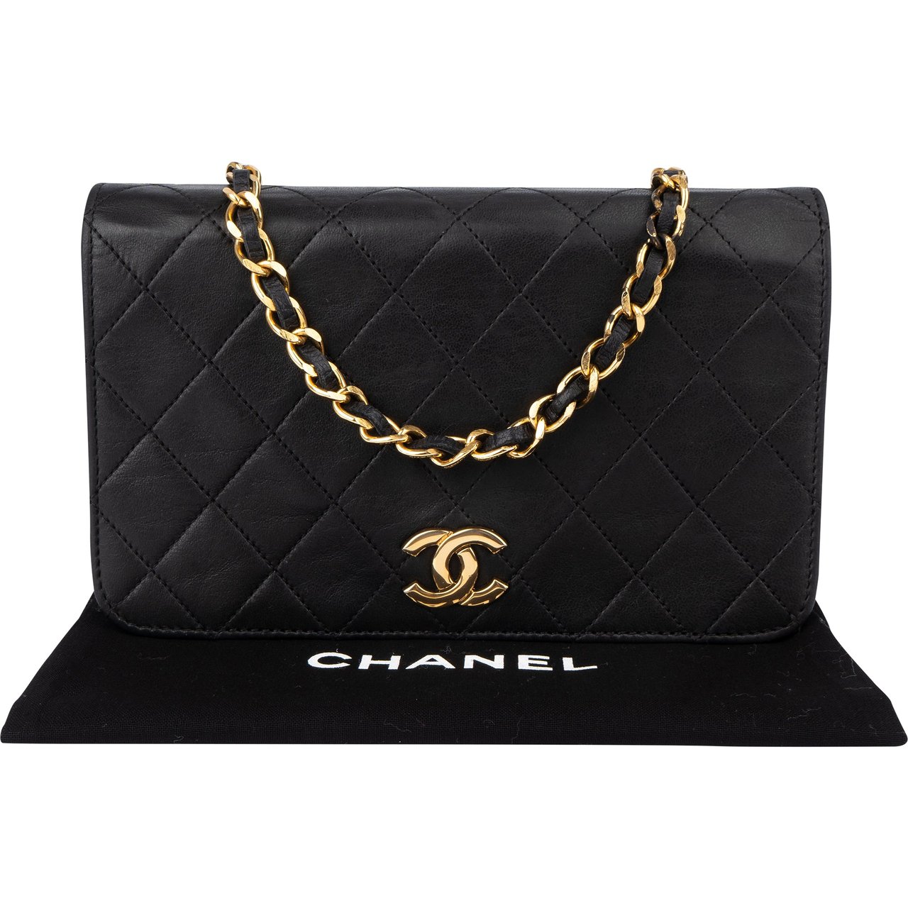 Chanel Chanel Quilted Lambskin 24K Gold Single Flap Shoulder Bag Zwart