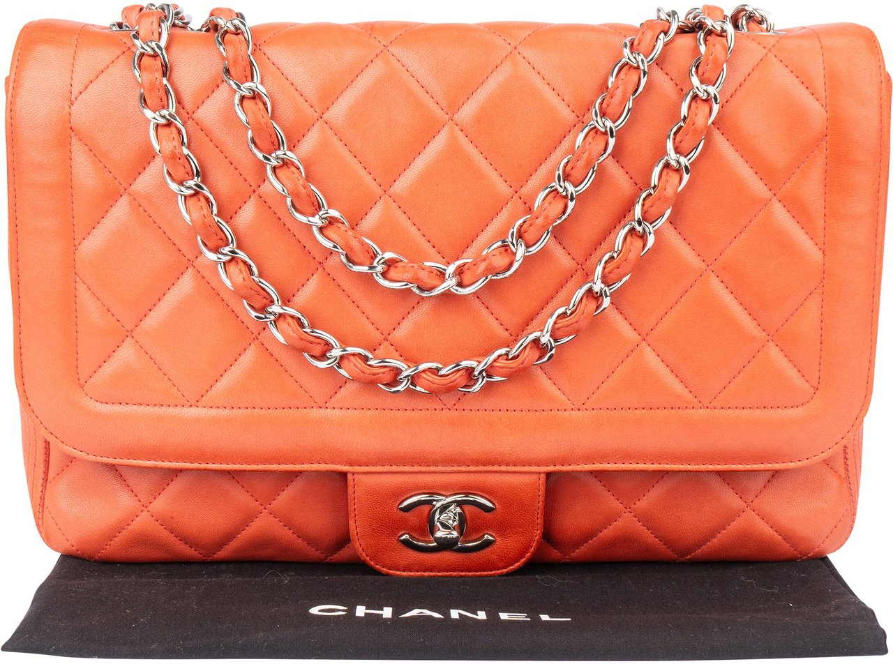 Chanel Chanel Quilted Lambskin Palladium Single Flap Crossbody Bag Oranje