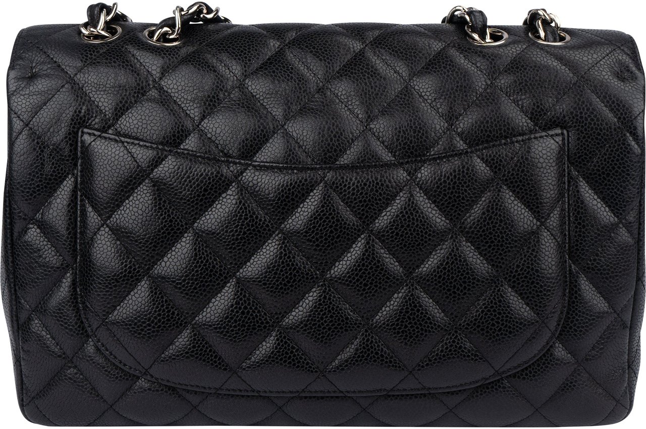 Chanel Chanel Quilted Caviar Leather Palladium Hardware Jumbo Single Flap Crossbody Bag Zwart